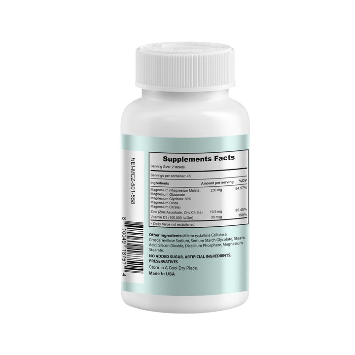 Heivy Magnesium Complex capsules showing four absorbable magnesium forms.