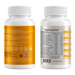 Close-up of Heivy New Children Multivitamin Chewable tablets shows vitamin-rich formula for active kids.