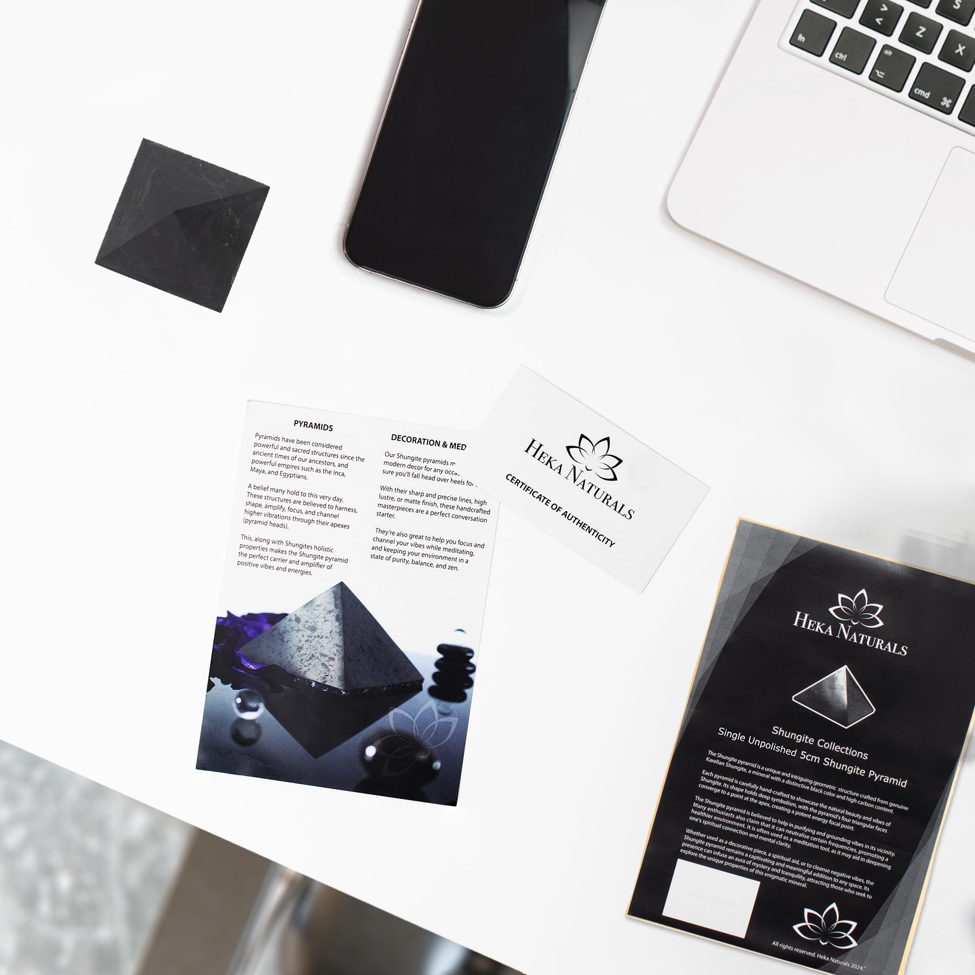 Heka Naturals shungite desk decor provides a calm, focused workspace atmosphere.