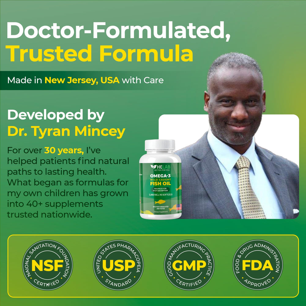 HELAB Non-GMO omega-3 fish oil with third-party testing certification.