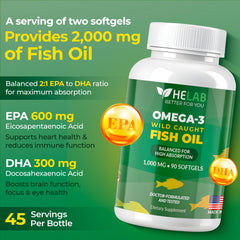 HELAB wild-caught omega-3 oil highlighting sustainable origin and high purity.