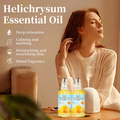 Helichrysum essential oil roll-on cap closeup, secure travel bottle.