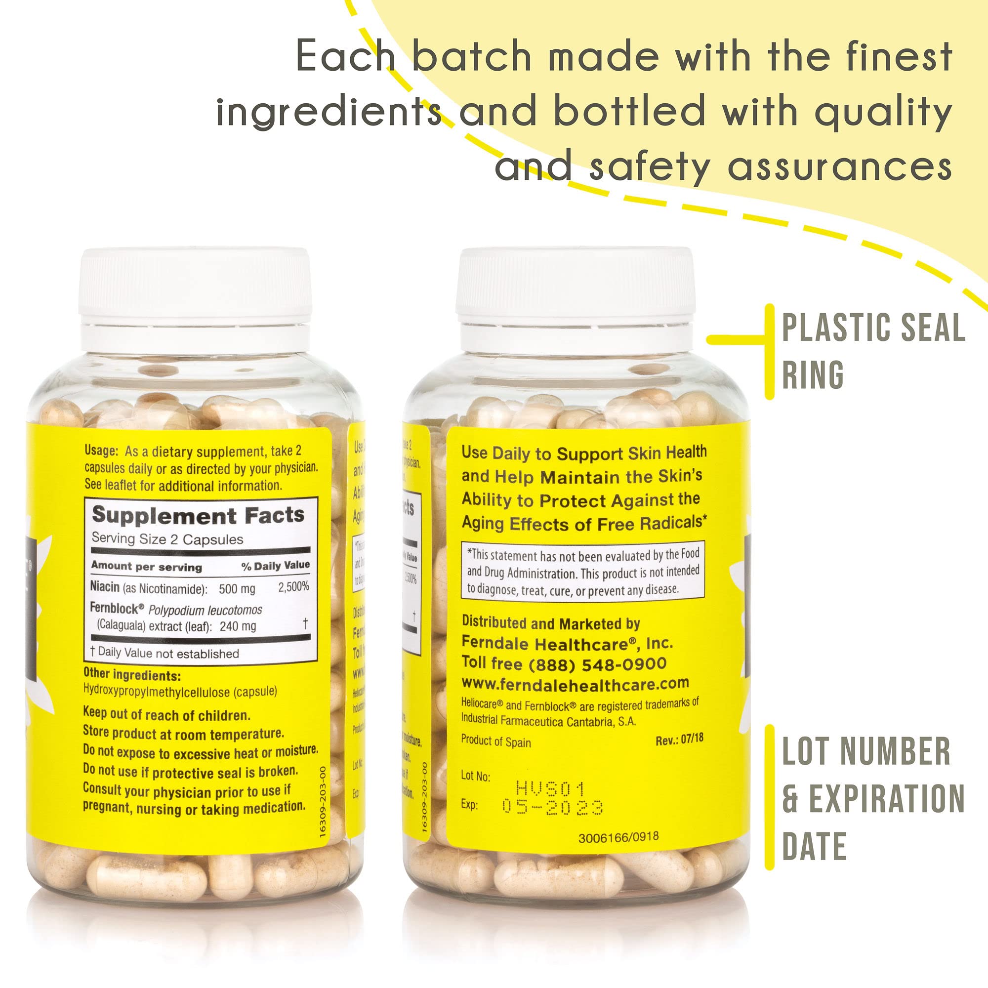 Heliocare Fernblock PLE extract bottle showcases natural protection against oxidative stress.