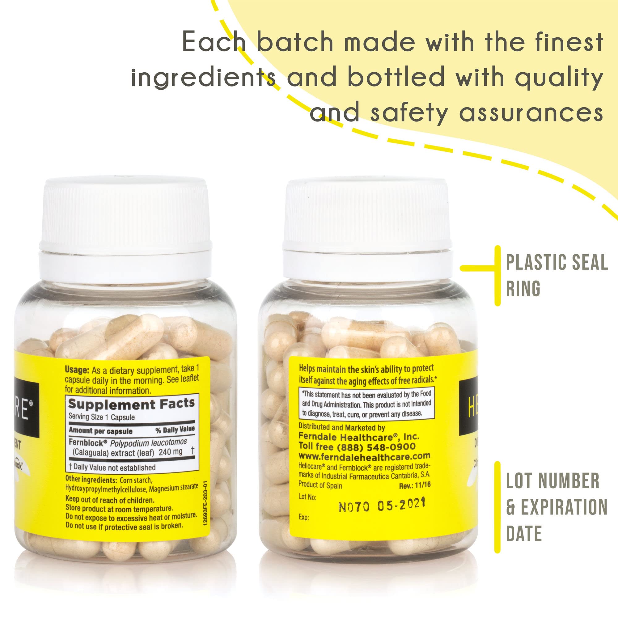 Pouring Heliocare capsules from bottle for everyday use