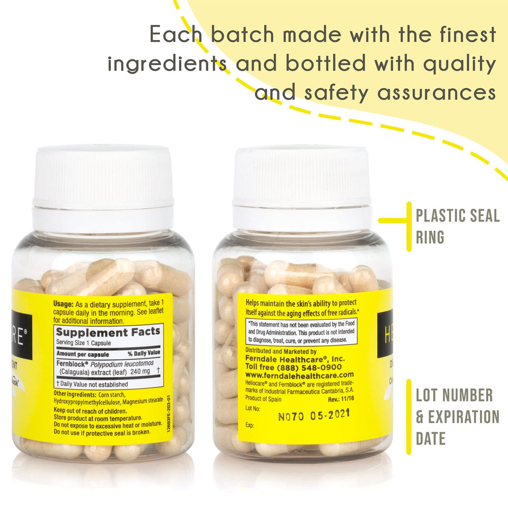 Pouring Heliocare capsules from bottle for everyday use
