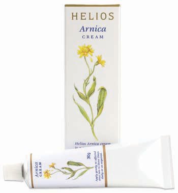 Helios Arnica Cream tube close-up showing natural Arnica ingredients for gentle relief