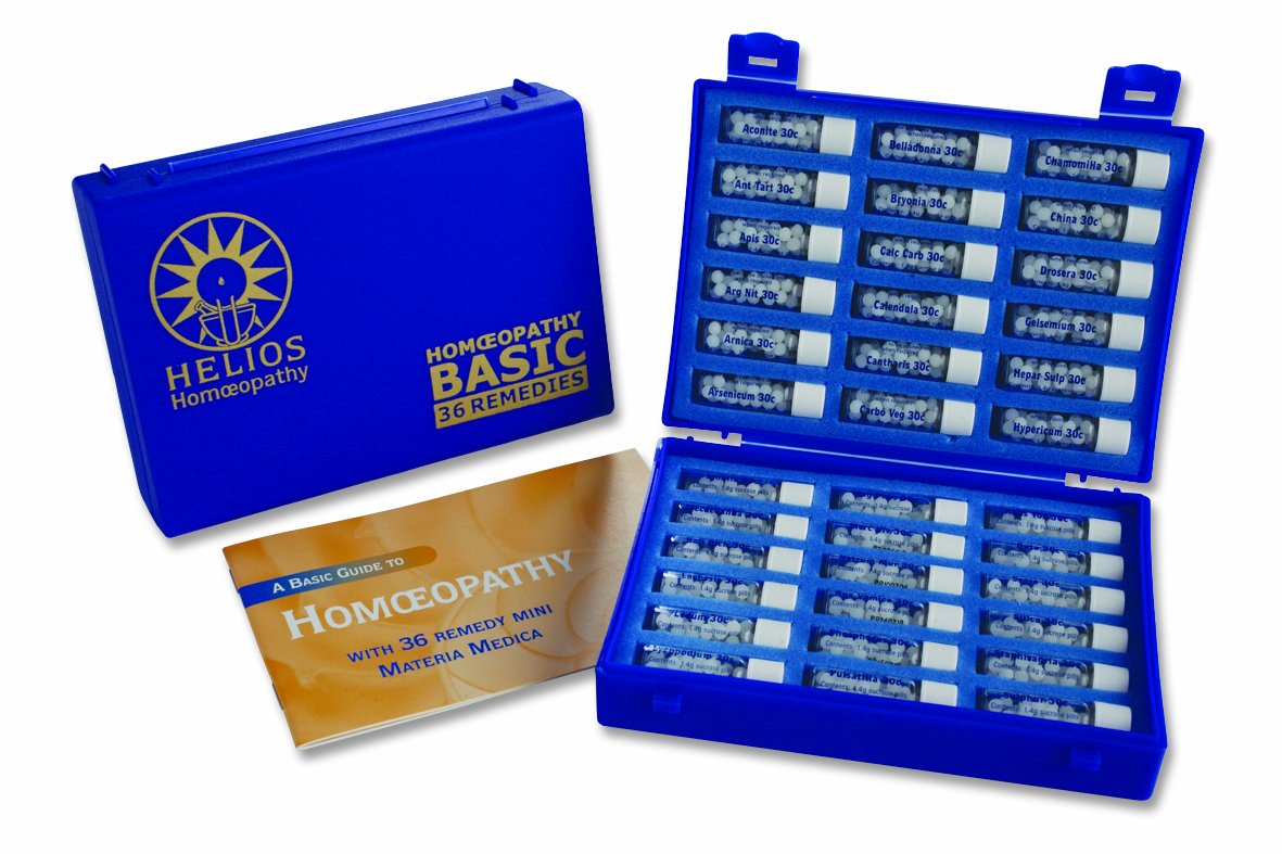 Helios Homeopathy 36 remedy kit in compact form for travel-friendly use.