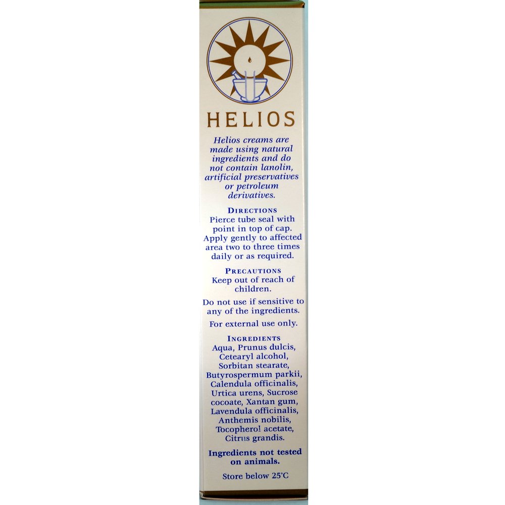 Helios Urtical Cream organic formula with urtica and calendula pictured beside a tube for skin comfort.