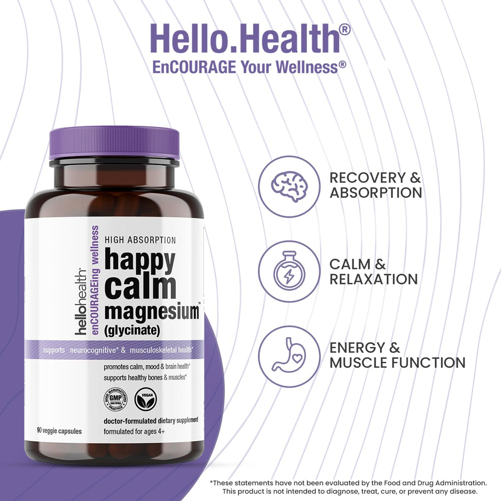 HELLO HEALTH Magnesium Glycinate night routine visual with bottle