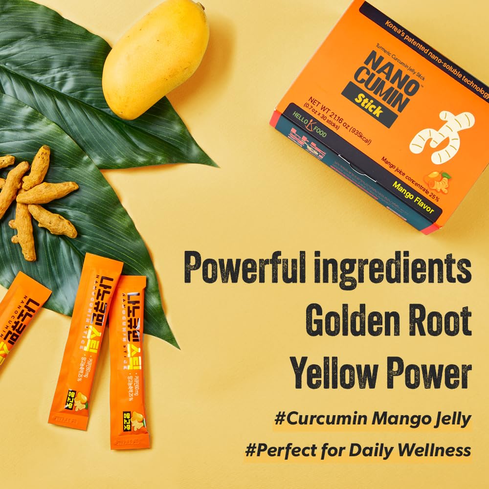 HELLO KFOOD Nanocumin jelly-stick in a kitchen scene highlights quick, portable supplement.