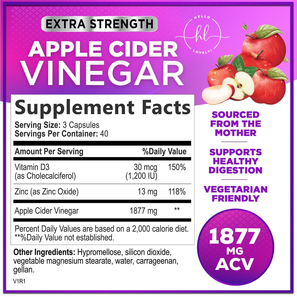 Close-up of Hello Lovely ACV capsules with Vitamin D3 and Zinc for immune-friendly routine
