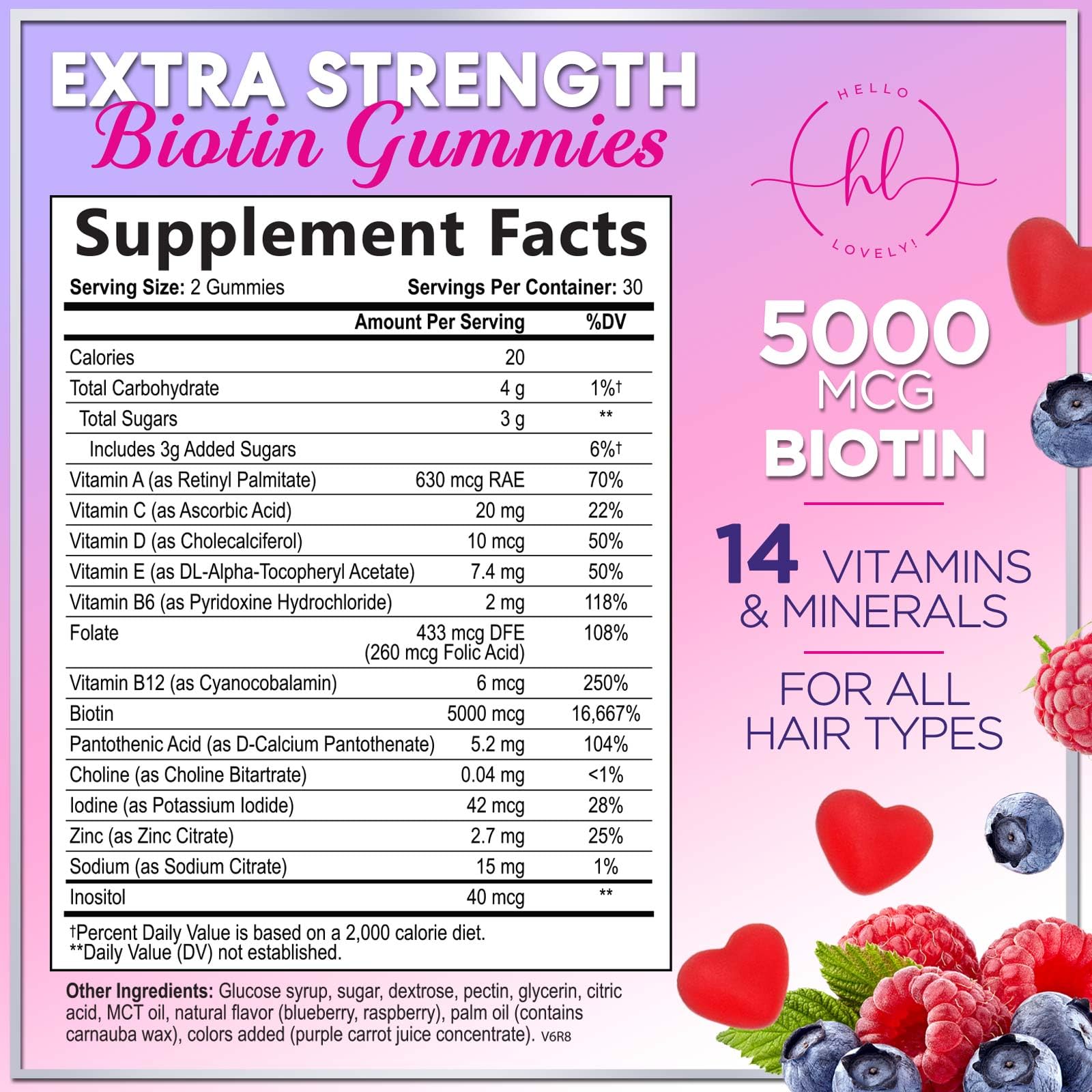 Hello Lovely gummies close-up showing tasty support for hair and nails