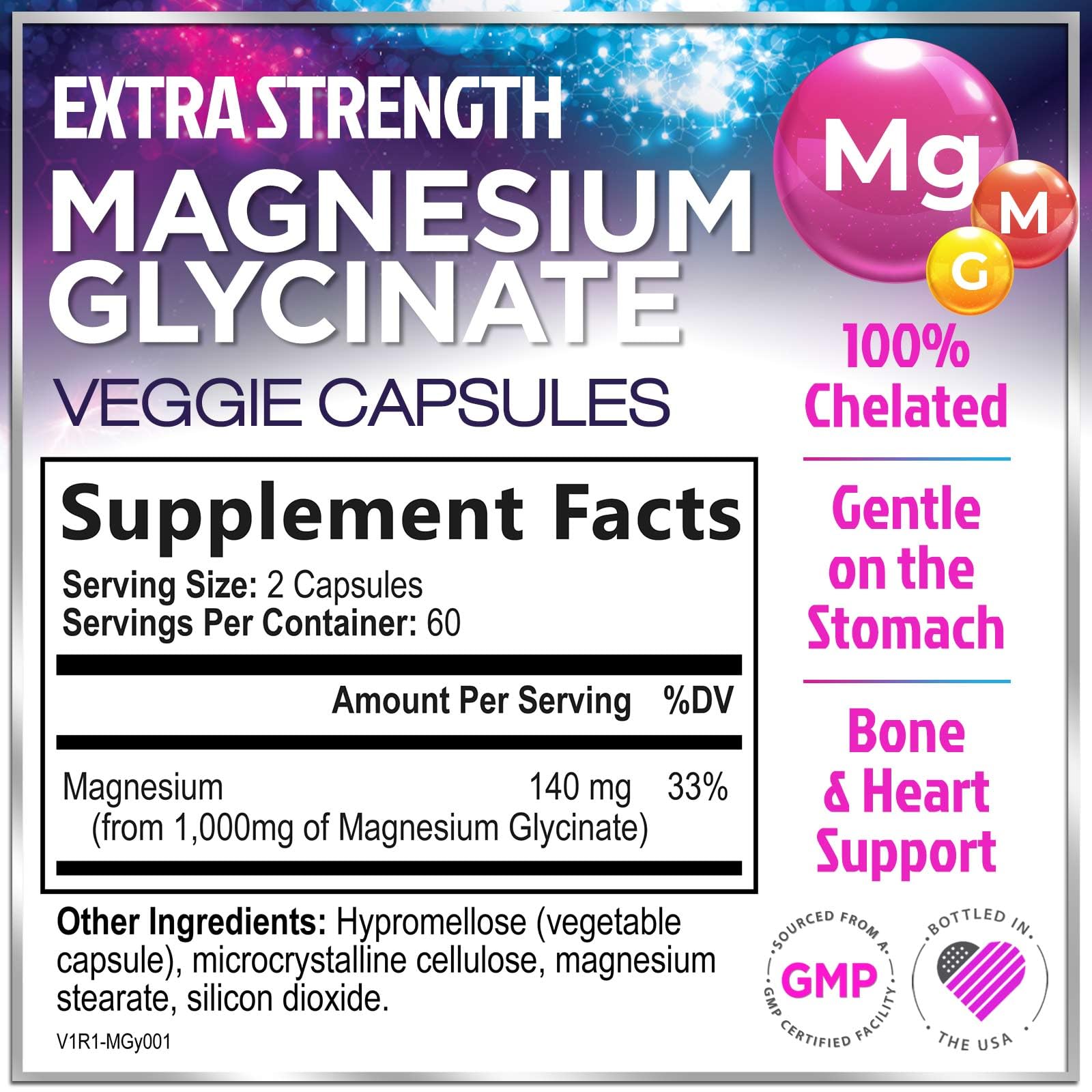 Hello Lovely magnesium glycinate capsules close-up highlighting smooth, easy-to-swallow pills.
