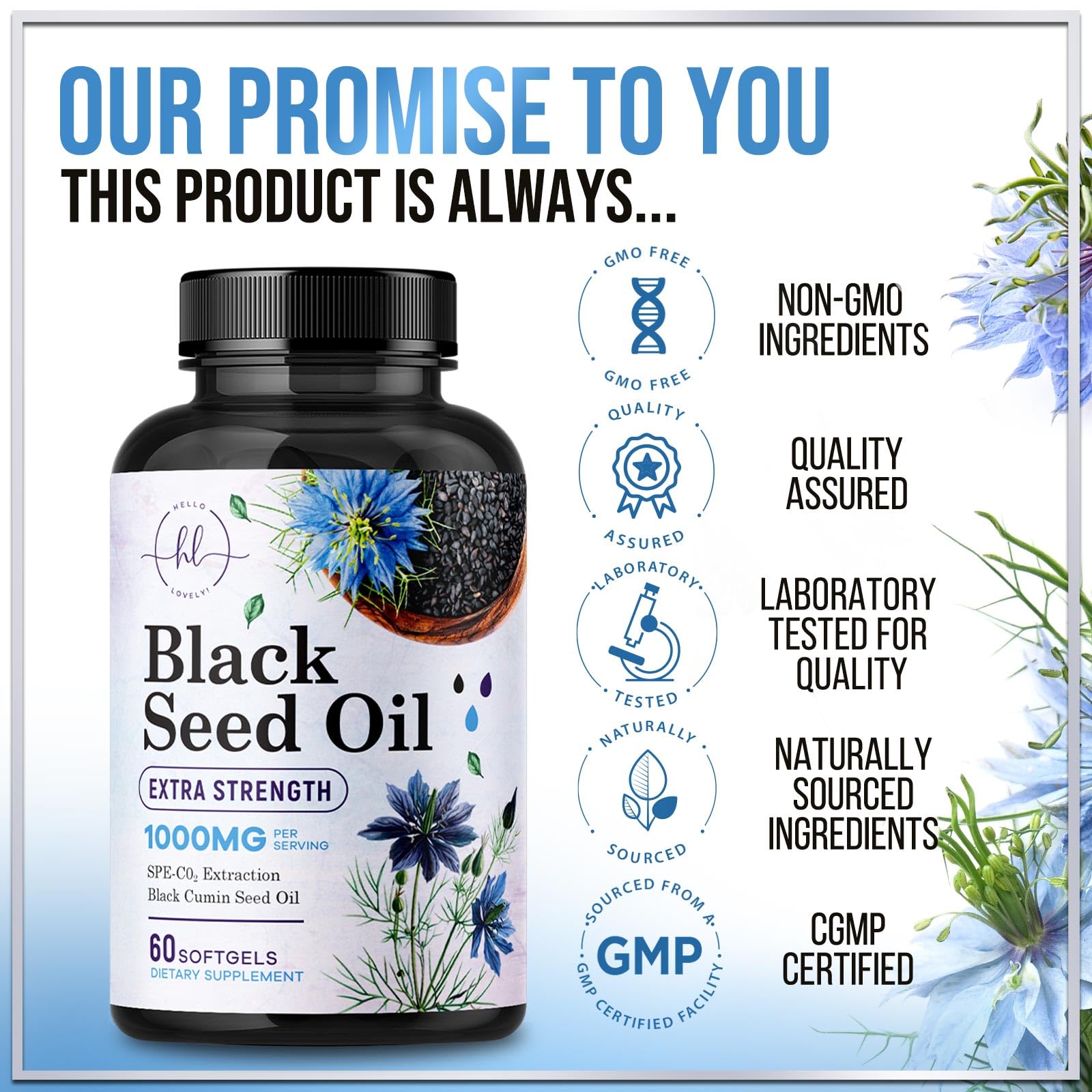 Hello Lovely pure black seed oil extraction closeup illustrating natural ingredients.