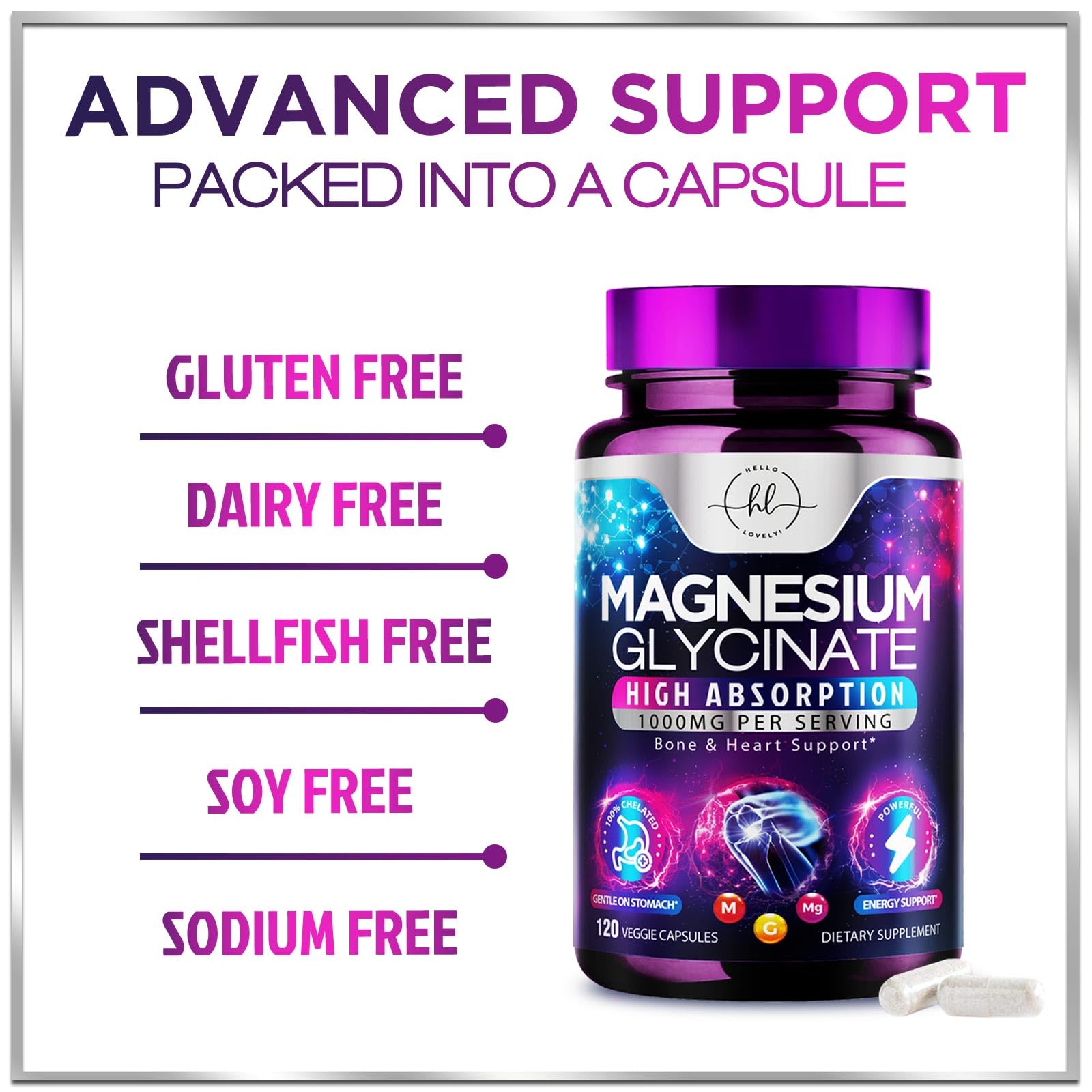 Hello Lovely USA-bottled magnesium glycinate for trusted quality.