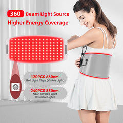 Hello Face belt wrapped on torso demonstrating portable cordless use for joint relief