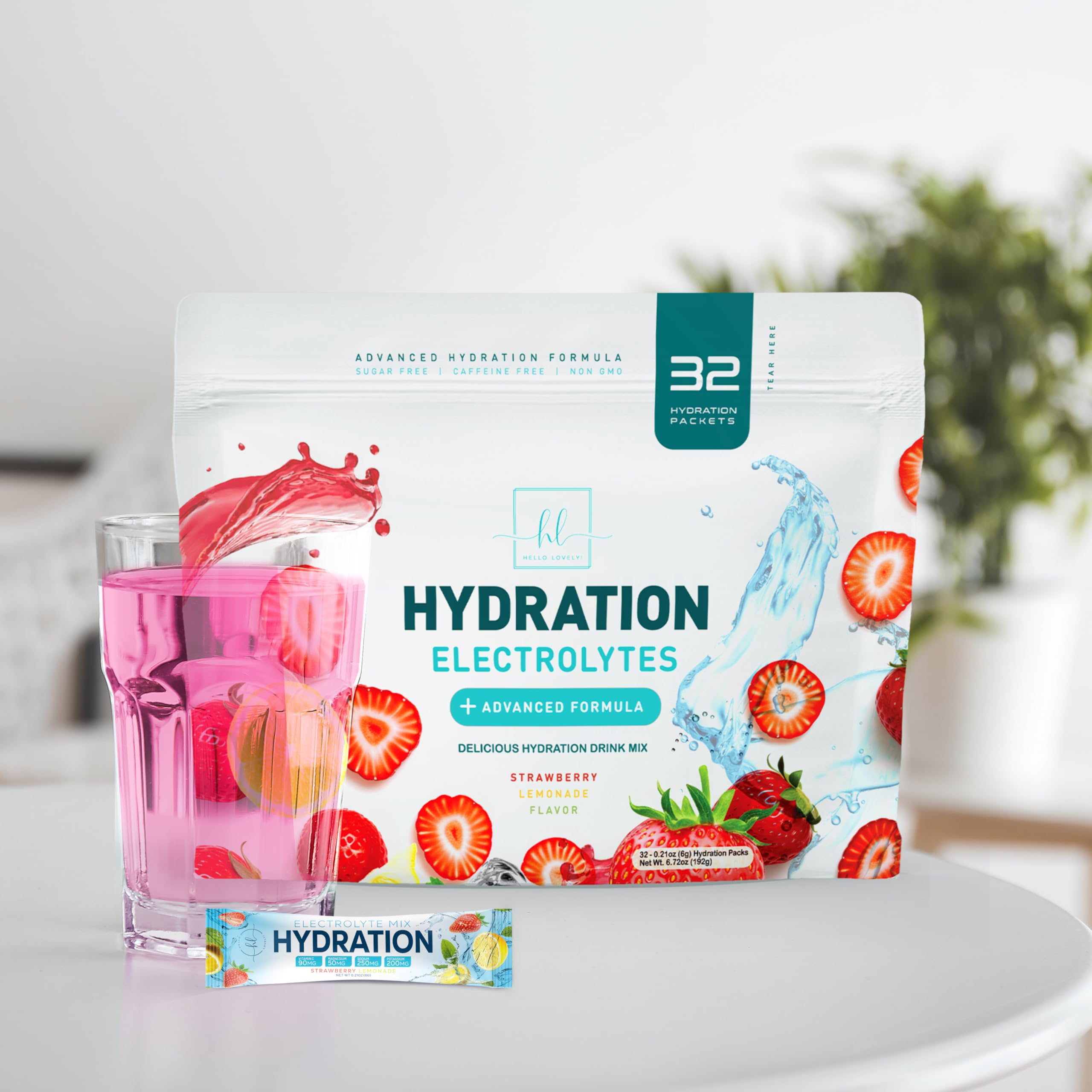 Hello Lovely on the kitchen counter ready to mix daily hydration.