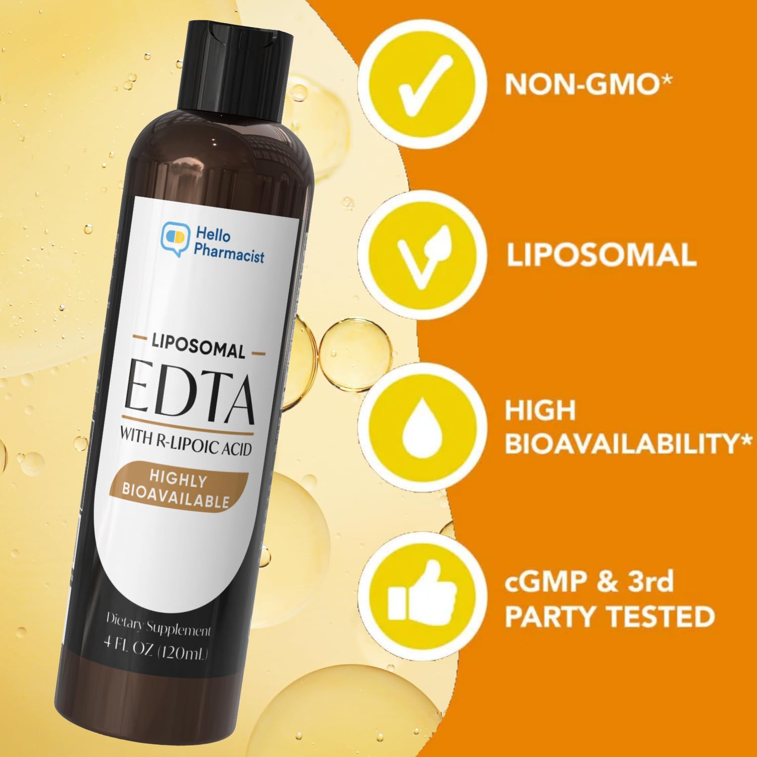 HelloPharmacist liposomal EDTA liquid being poured for fast uptake