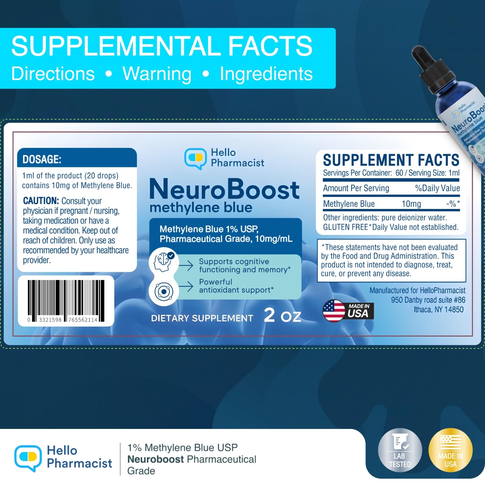 HelloPharmacist NeuroBoost liquid pour demonstrates easy administration.