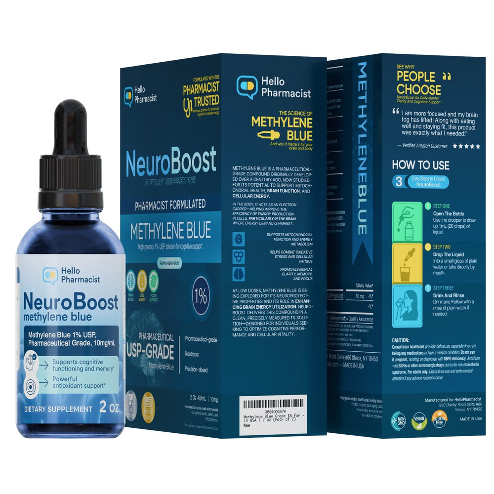 HelloPharmacist NeuroBoost third-party testing seal confirming purity.