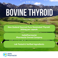 HelloPharmacist New Zealand grass-fed thyroid source label highlights nutrients.
