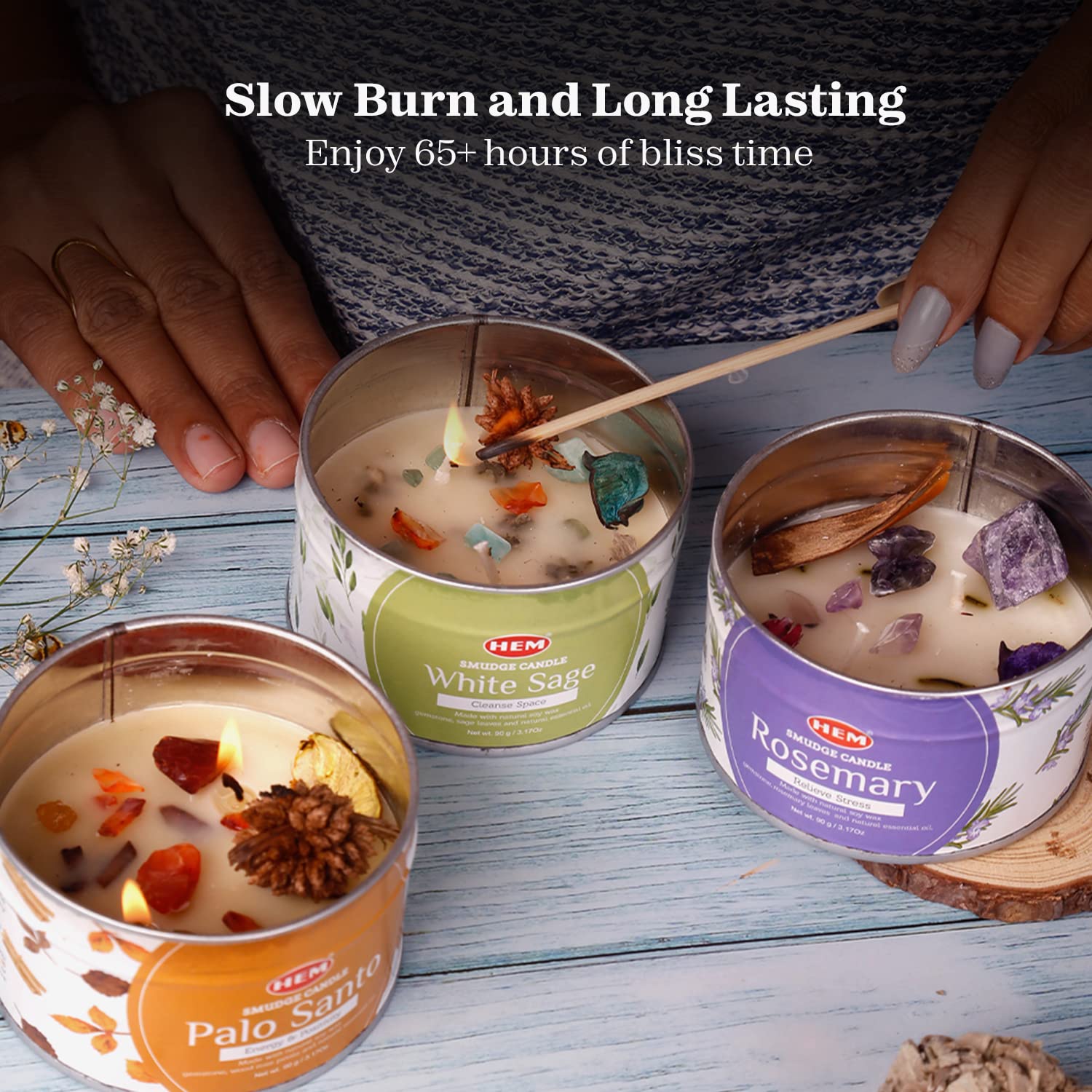 HEM 65-hour burn shows extended ambience for serene spaces.