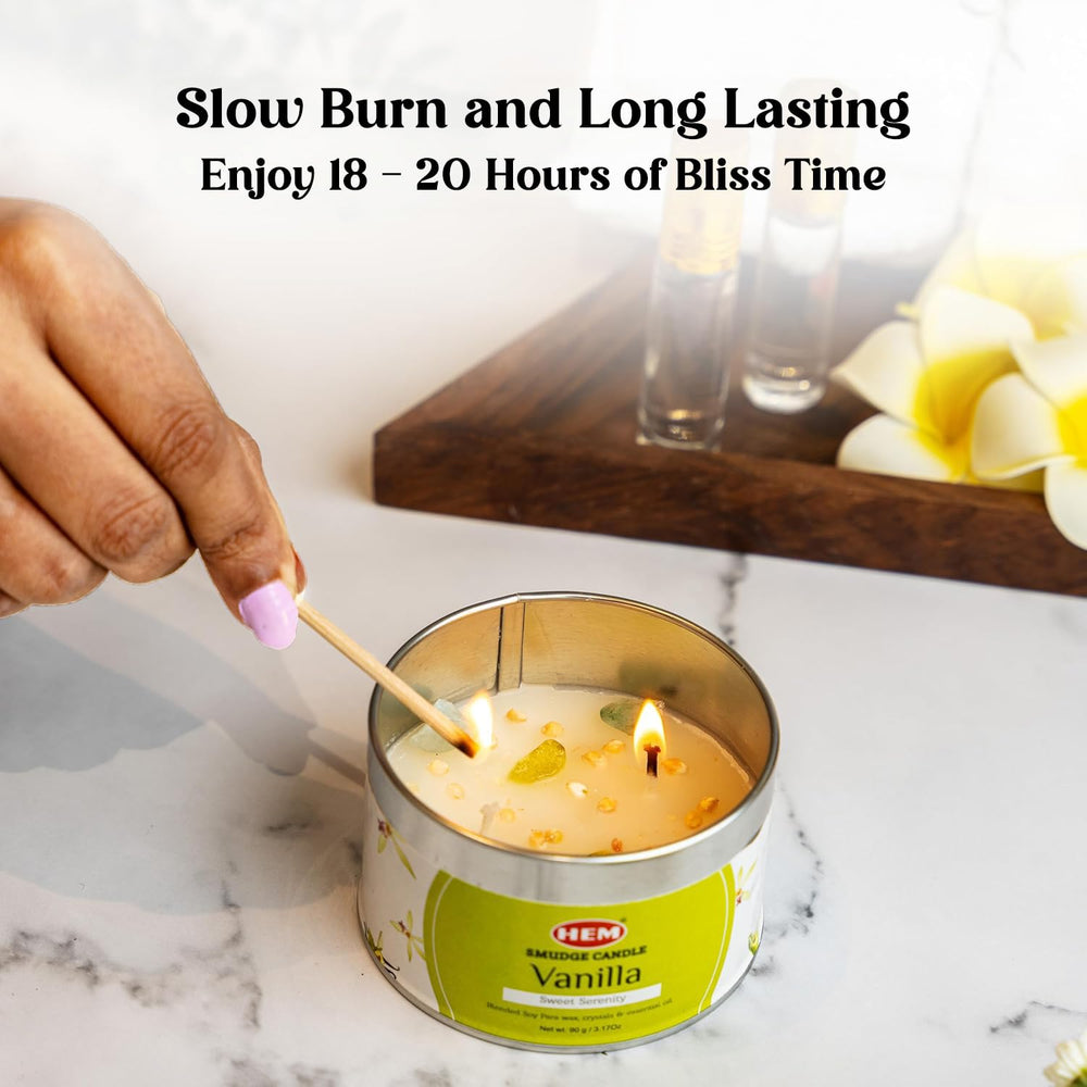 HEM Vanilla Crystal Candle aids energy cleansing during mindful rituals.