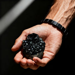 Hematite bracelet for men handmade beads with detailed texture