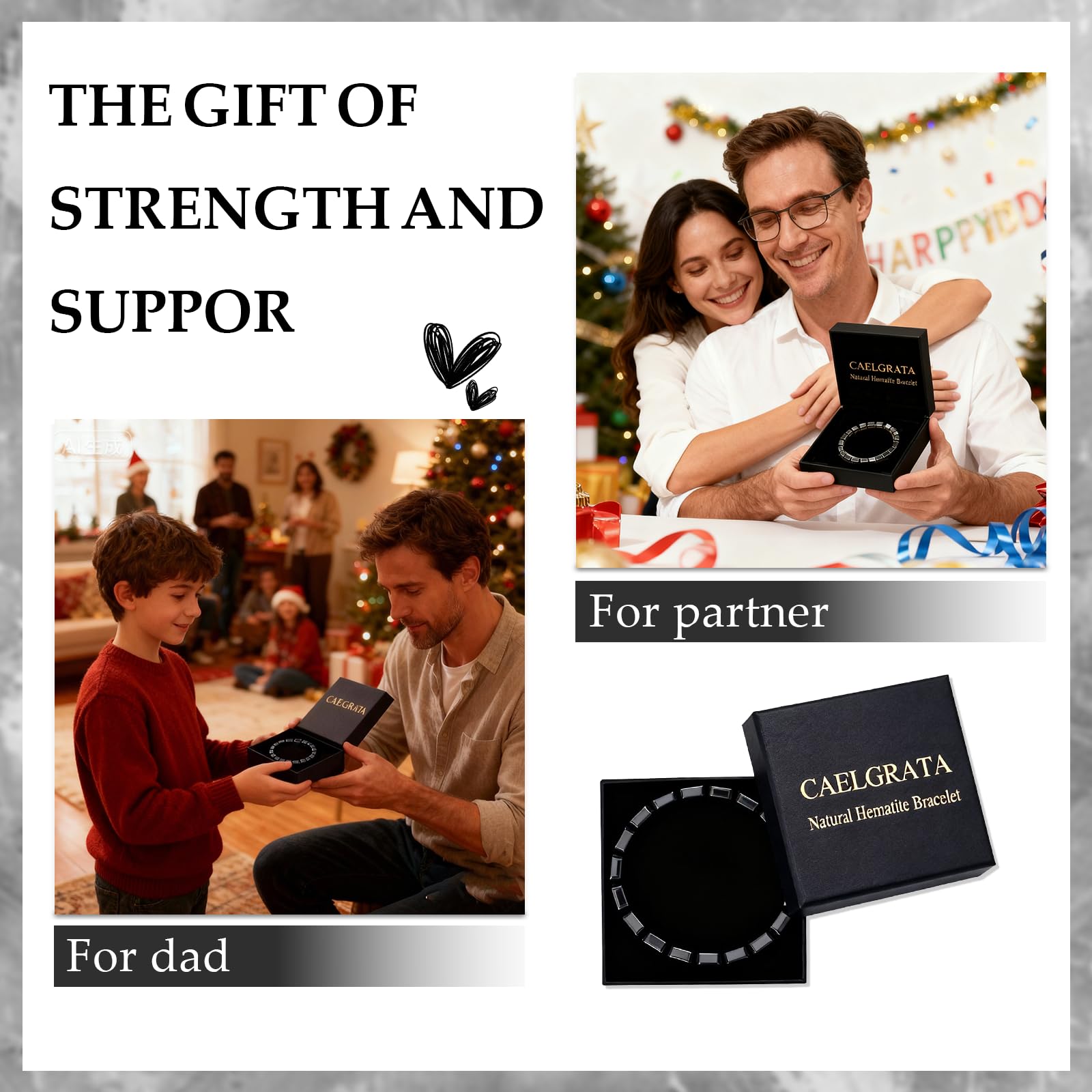 Hematite bracelet for men packaged for gifting and sharing thoughtful moments