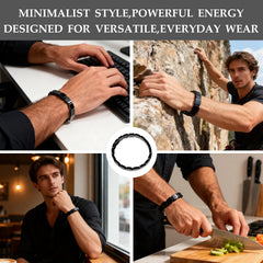 Hematite bracelet for men shows a sleek metallic sheen in bright light