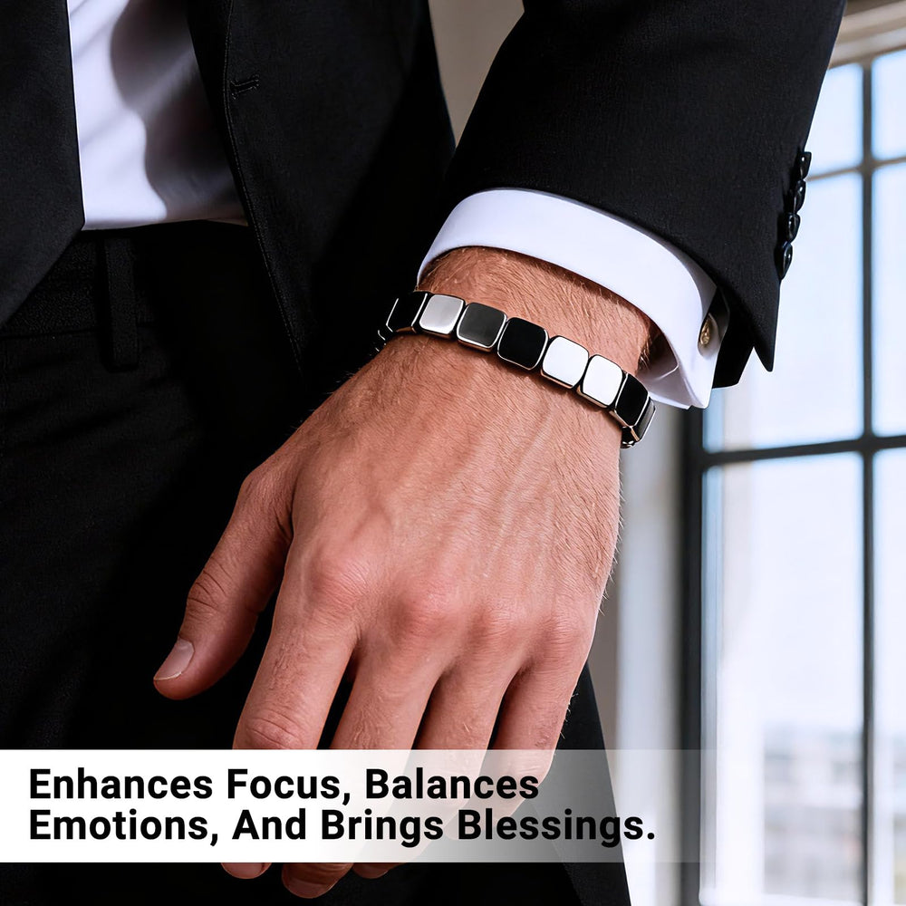 Hematite bracelet men stretch-fit design for comfortable all-day wear.