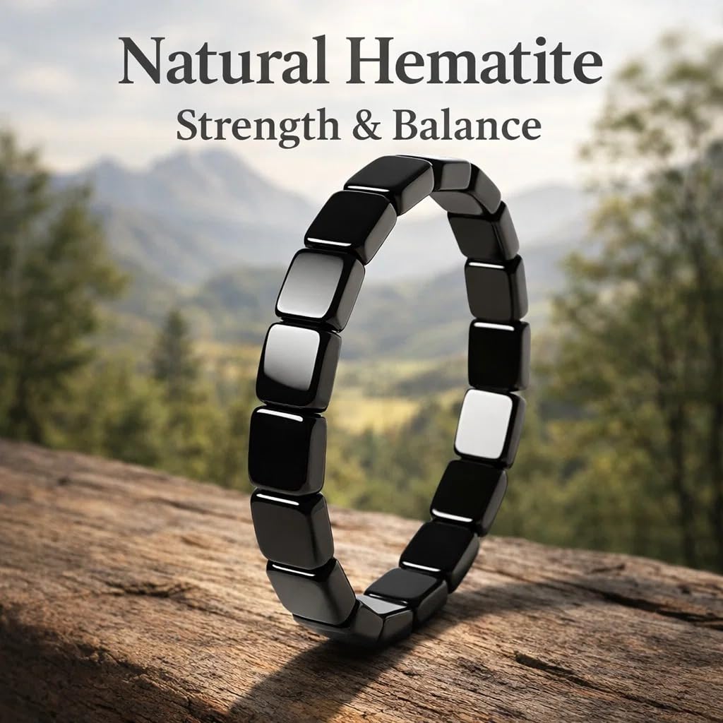 Hemios hematite bracelet for men layered with other accessories