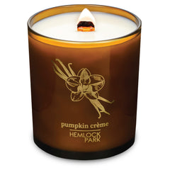 Hemlock Park Amber & Gold Wood Wick Candle in 14 oz creates cozy autumn ambiance with coconut wax