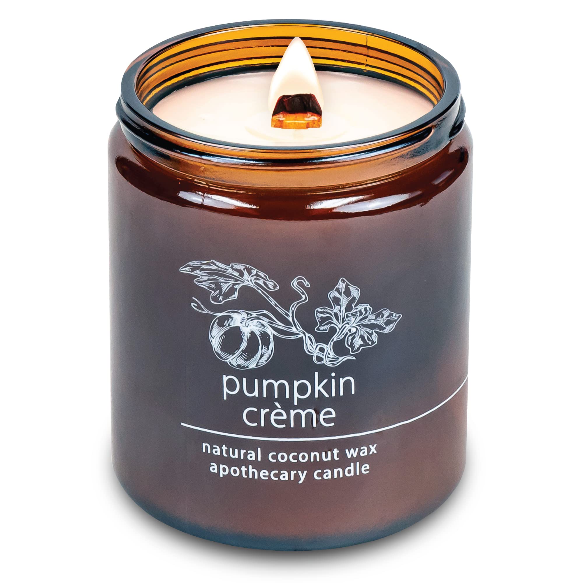 Hemlock Park crackling wick candle with pumpkin creme aroma for cozy nights.
