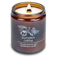 Hemlock Park crackling wick candle with pumpkin creme aroma for cozy nights.