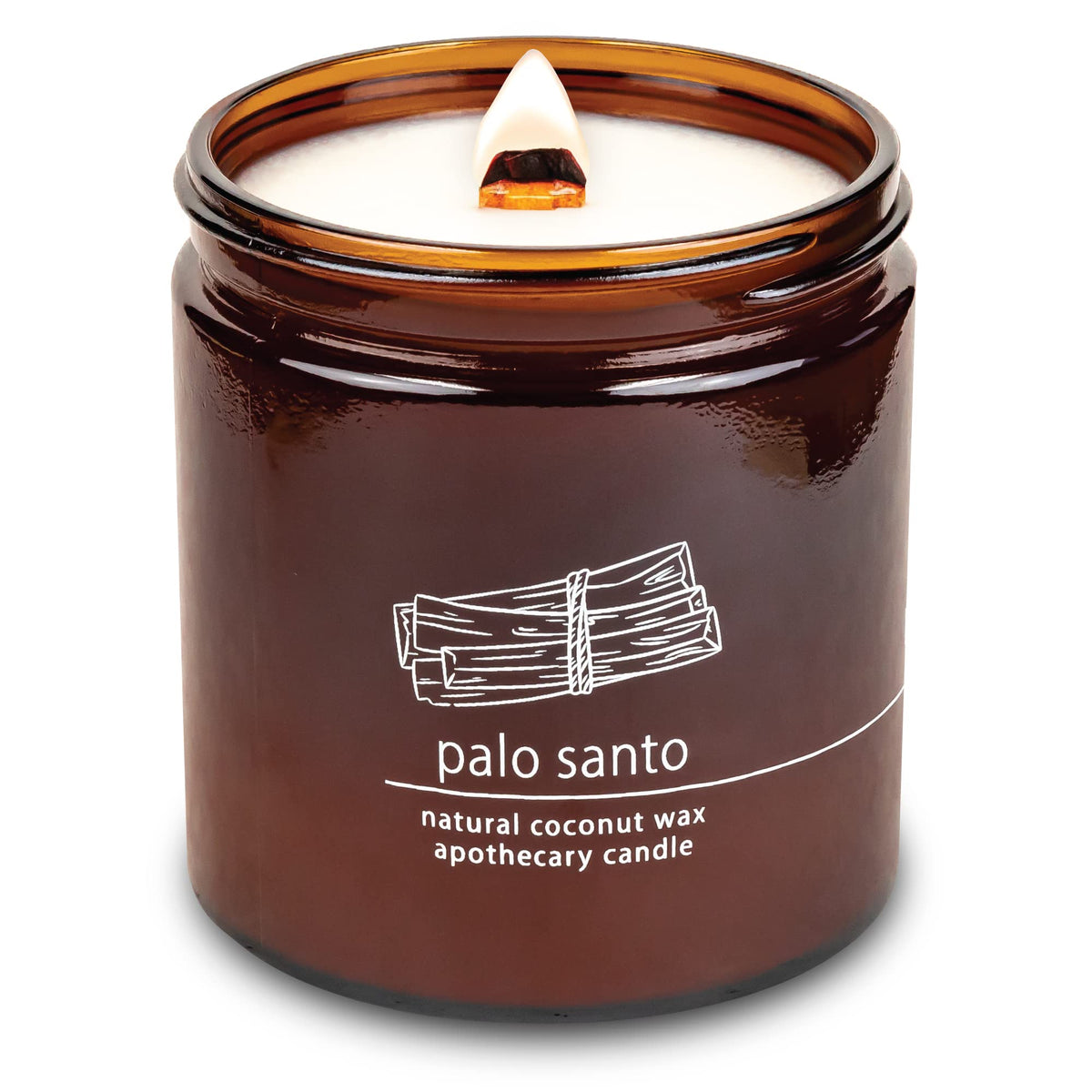 Hemlock Park crackling wood wick candle with Palo Santo for cozy ambiance.