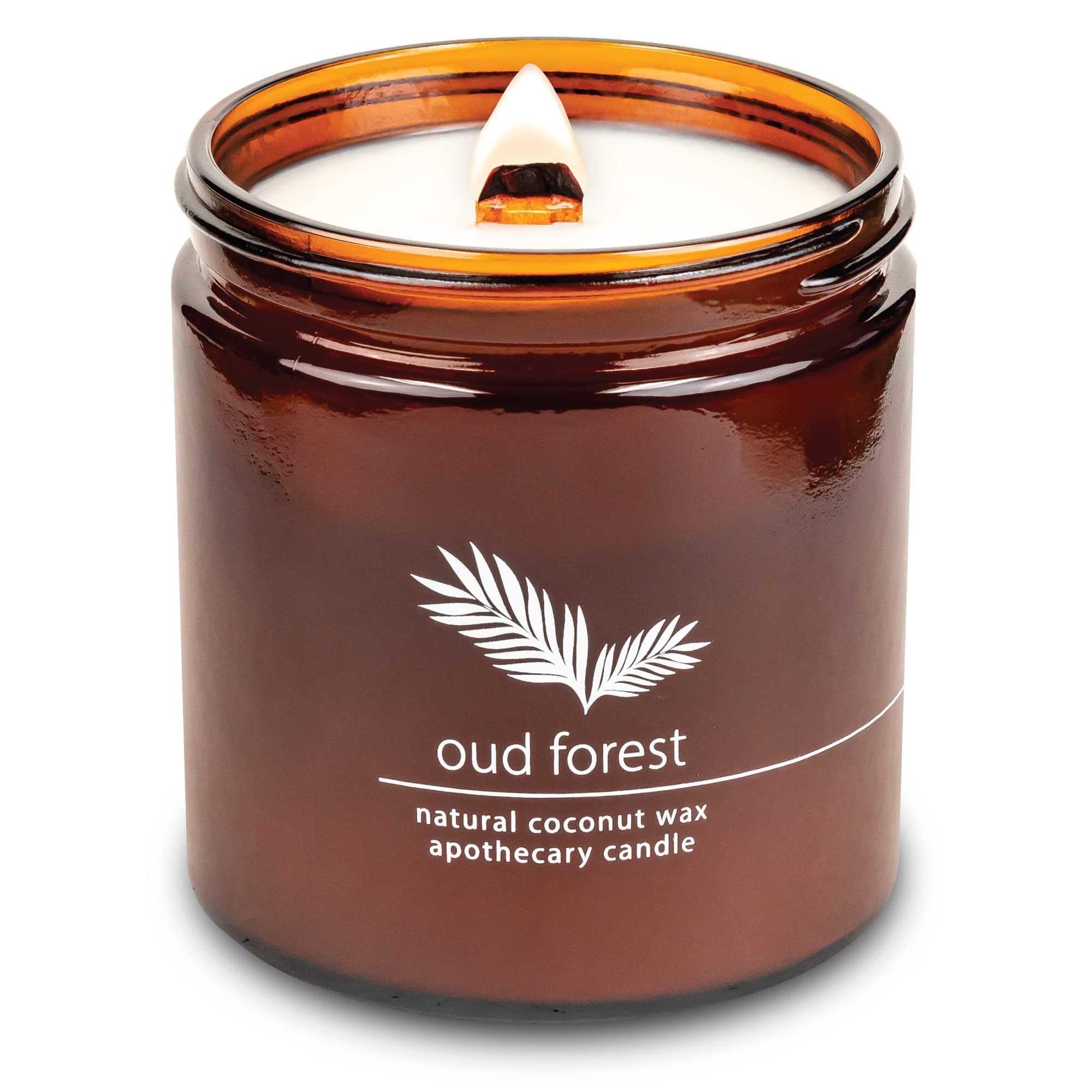 Hemlock Park Oud Forest candle emits a calming amber glow for a cozy fragrance ambiance