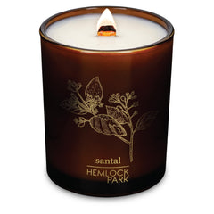 Hemlock Park Santal coconut wax candle emits a warm, inviting aroma for calm evenings.