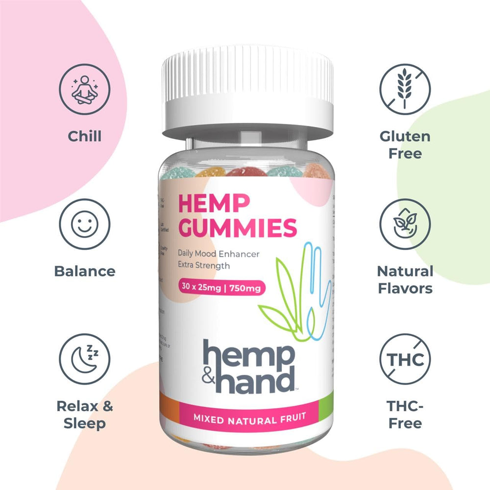 Hemp & Hand pineapple mango gummies pack ideal for daytime use.