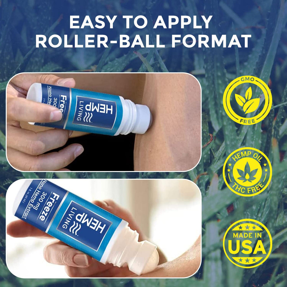 Cooling menthol sensation from HEMP LIVING Freeze Nano formula for post-activity comfort.