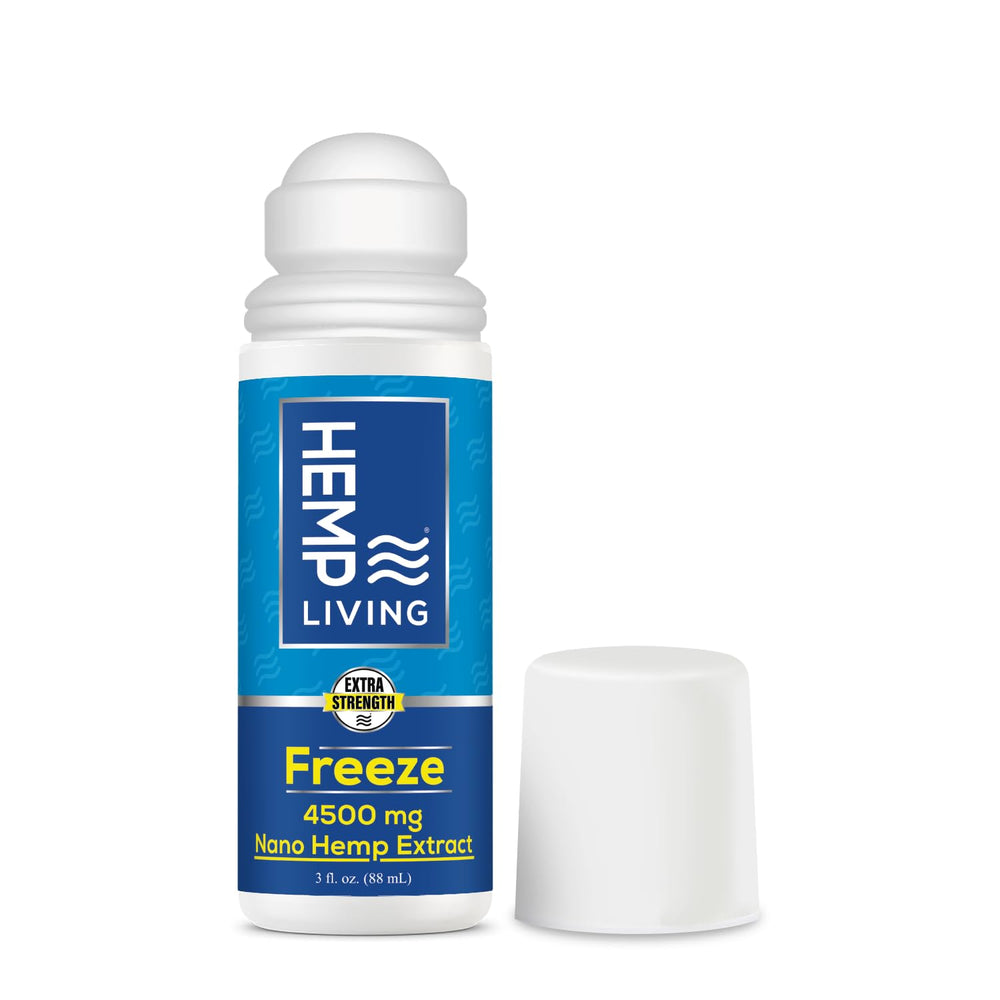 HEMP LIVING Freeze Nano Roller bottle shown with high-potency hemp extract for quick cooling.