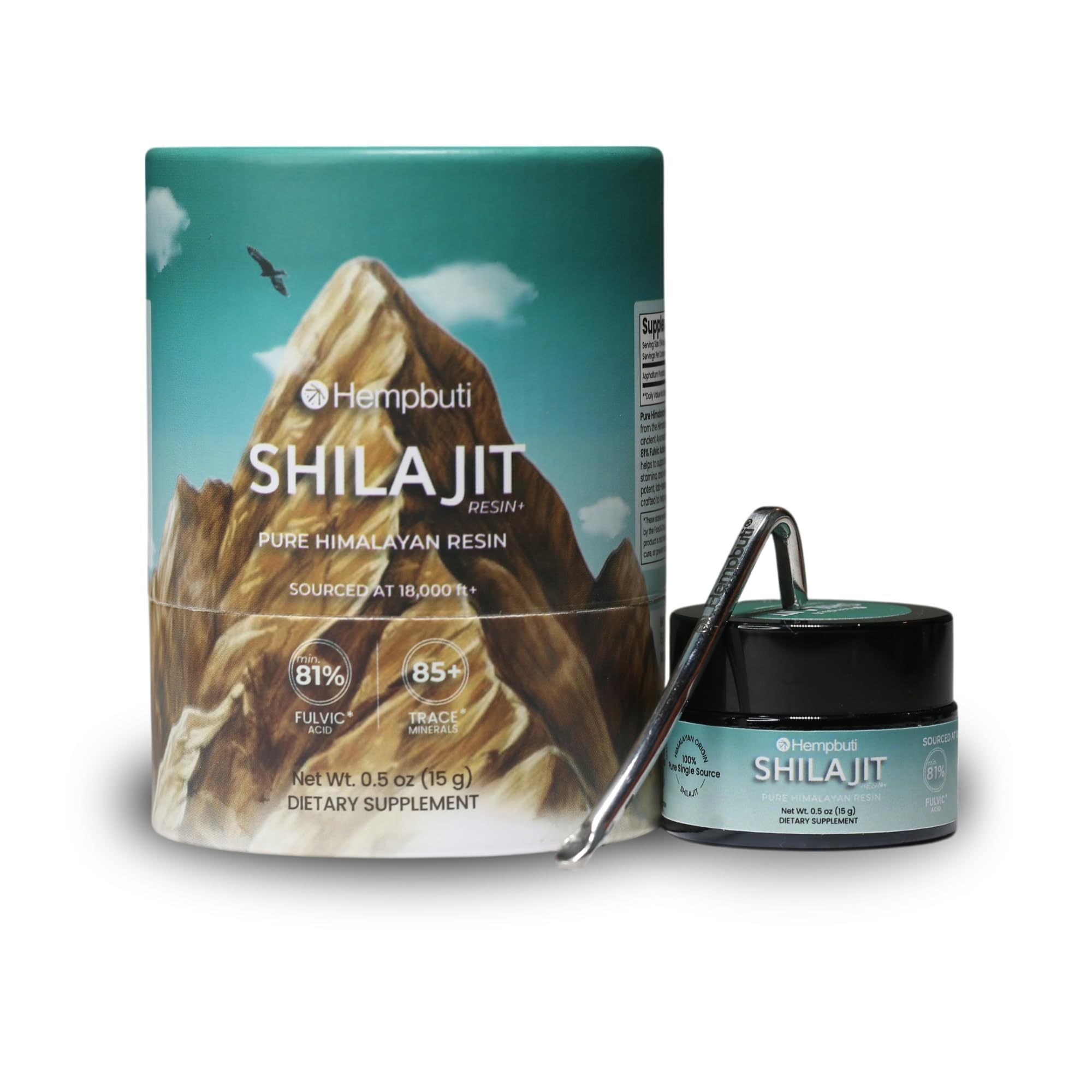 Hempbuti Shilajit resin bottle highlights premium Himalayan source and daily vitality
