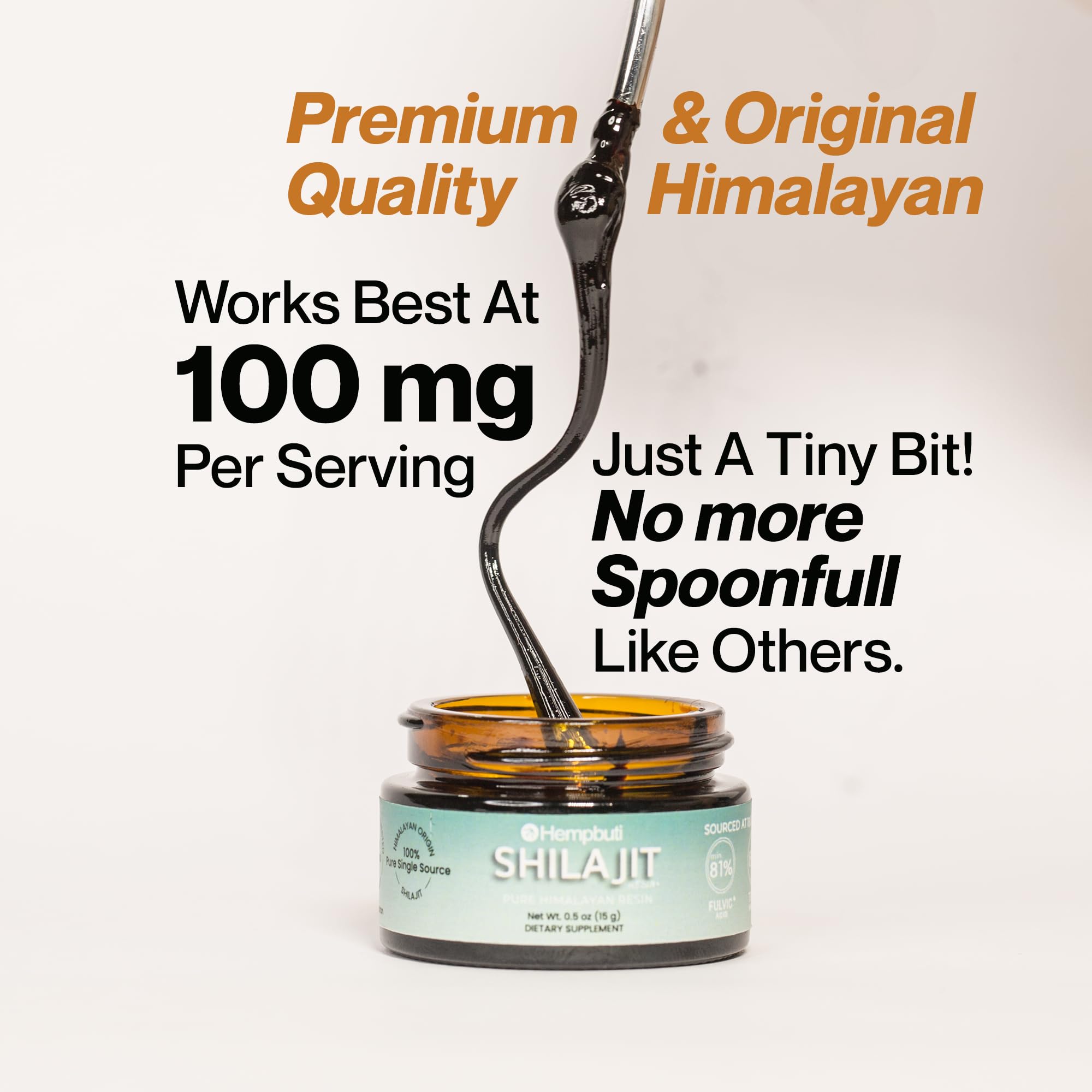 Hempbuti Shilajit resin spoon demonstrates measured servings for consistent daily intake