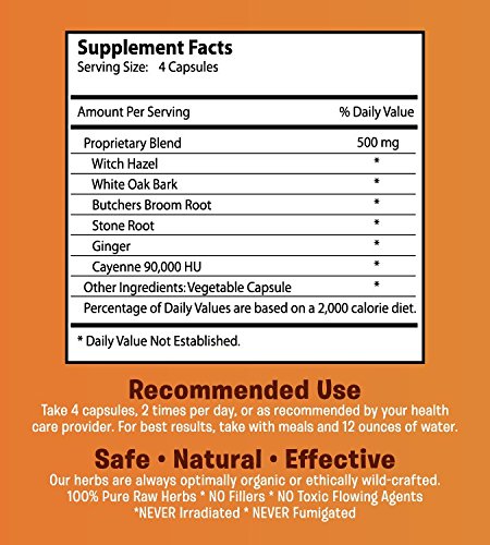 Hemroid Harry's Herbal Remedy ingredient list features Witch Hazel, White Oak Bark, and ginger.