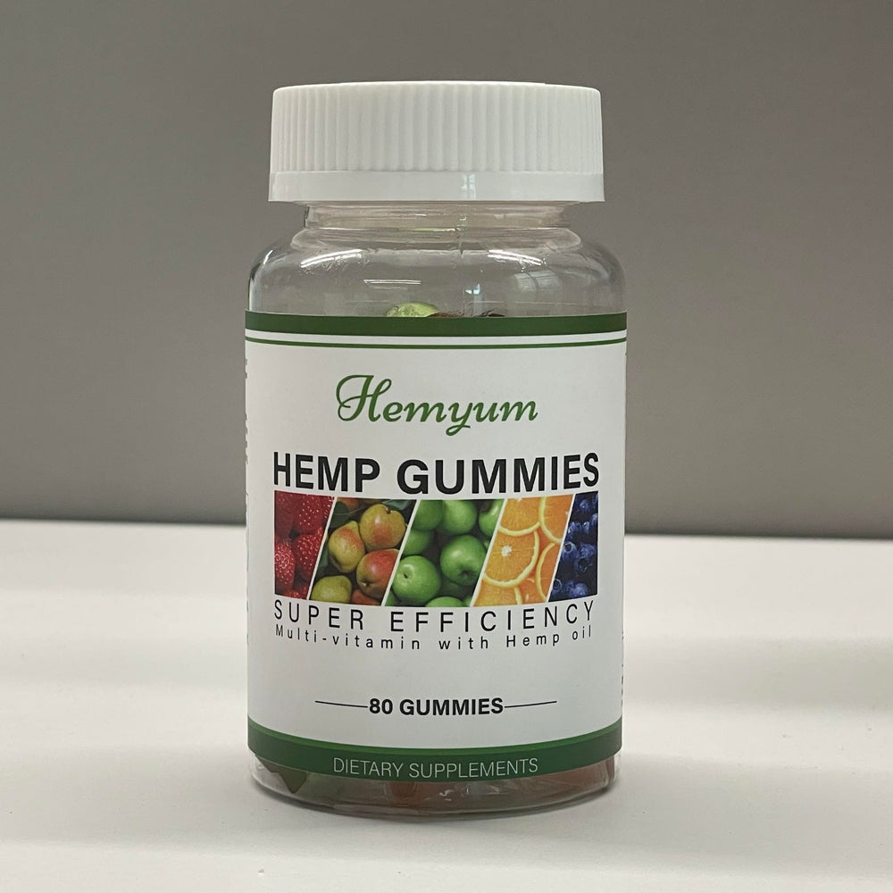 Hemyum Omega Gummies bottle pour illustrating convenient daily omega support