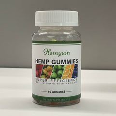 Hemyum Omega Gummies bottle pour illustrating convenient daily omega support