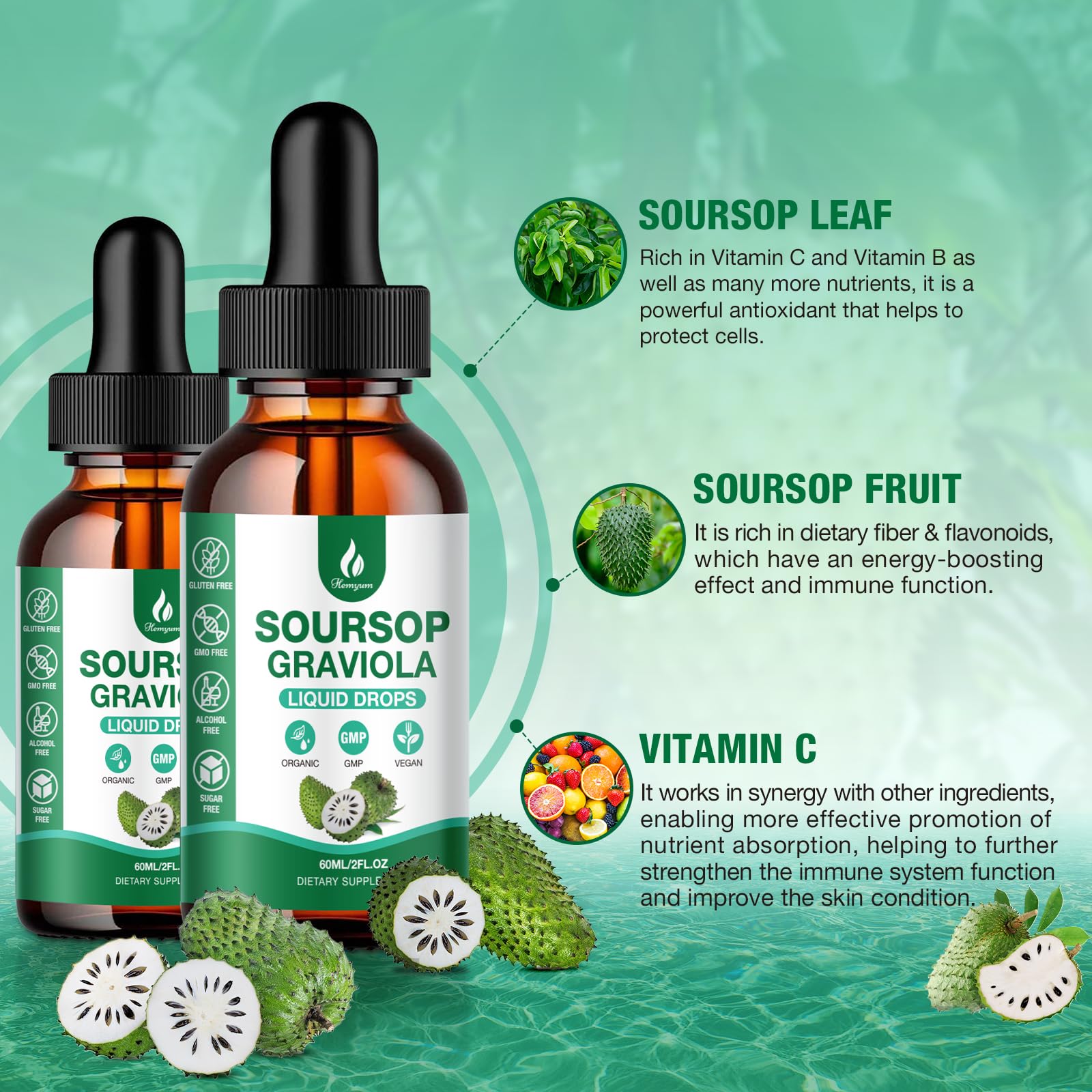 Hemyum soursop leaf ingredient close-up signals premium extraction