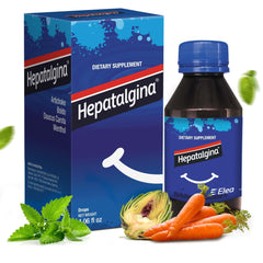 Hepatalgina liver-support drops bottle for daily digestive health.
