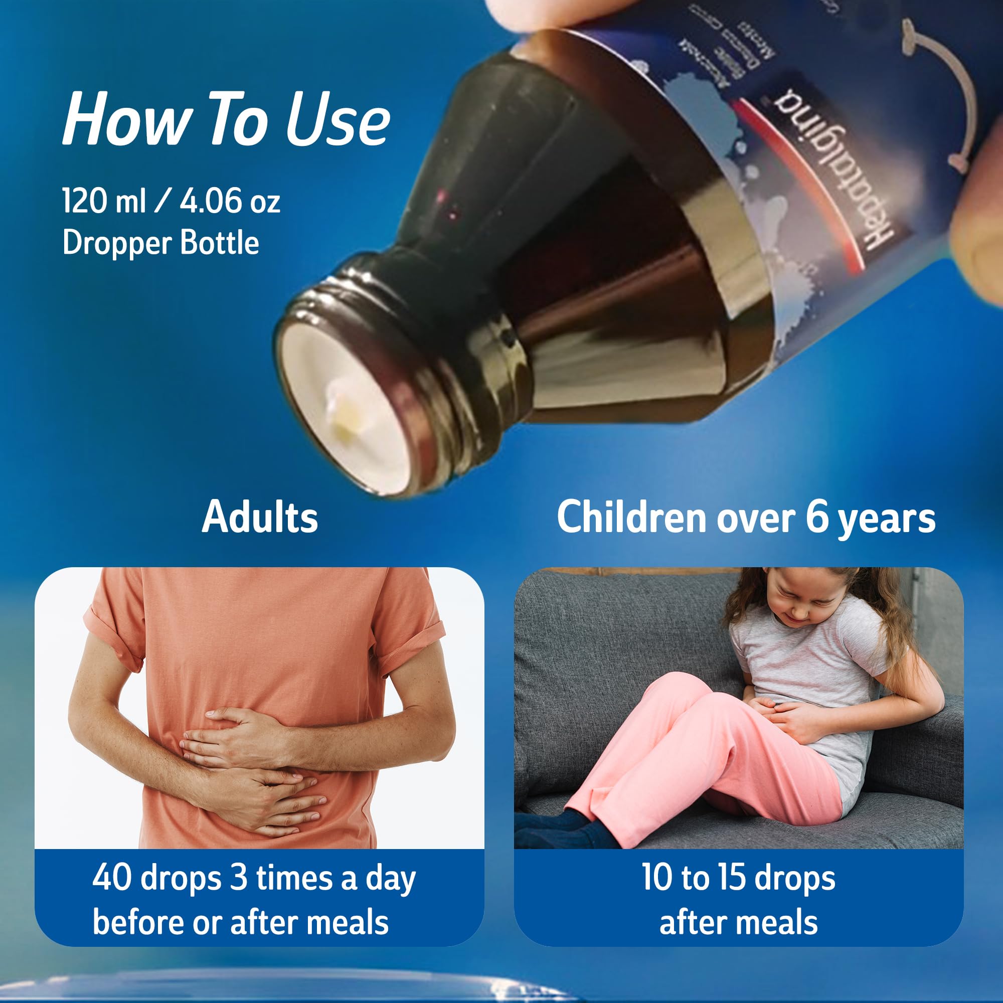 Hepatalgina postmeal comfort visuals suggest smoother digestion after meals.