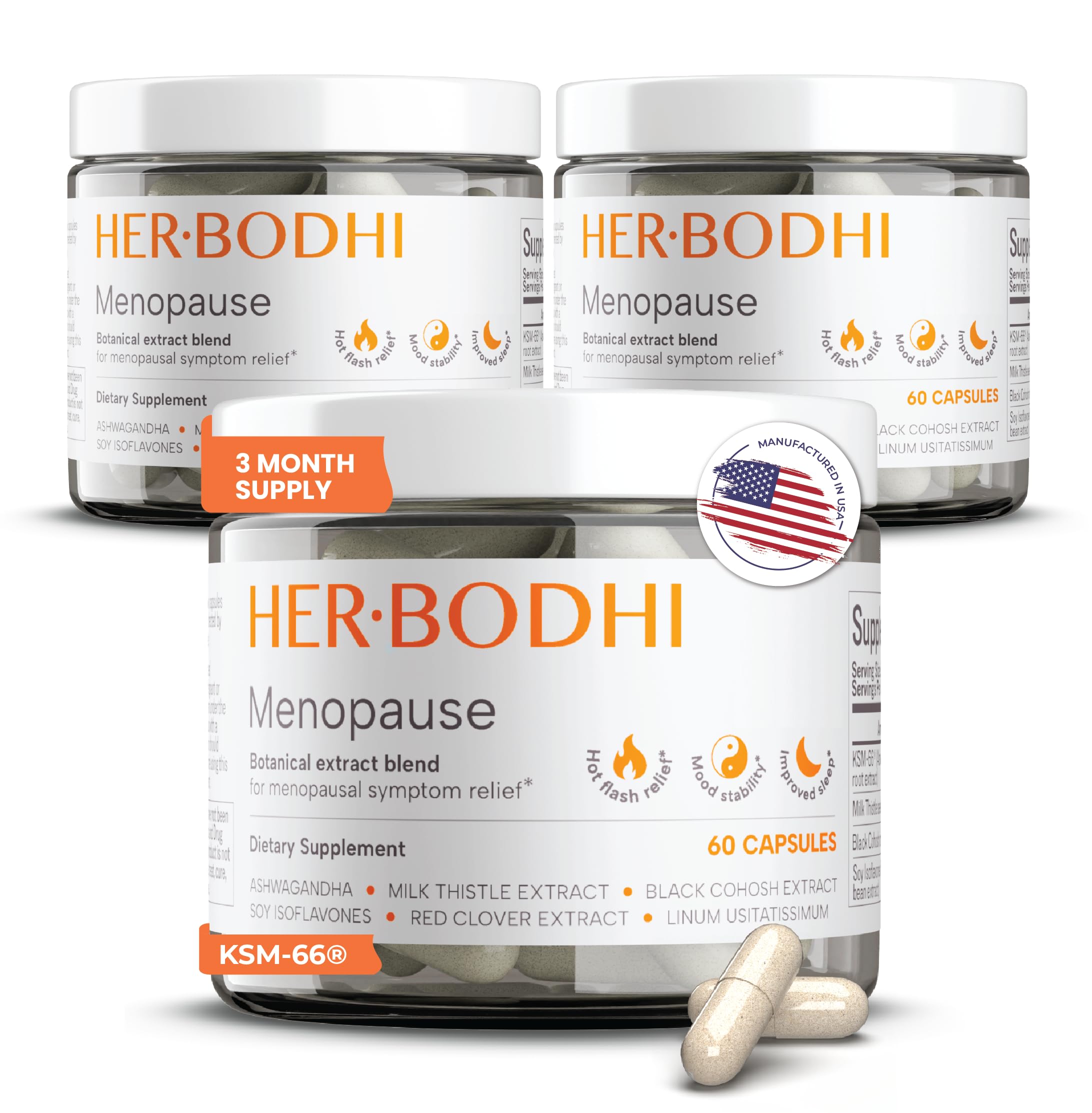Her Bodhi MENO bottle front view for menopause support.